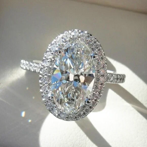 😍Beautiful Big Oval Pure Zircon Silver Plated Elegant Ring for Women, L113 - Picture 4 of 10